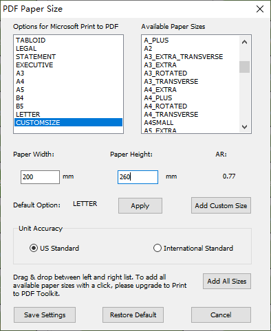 Custom Paper Size