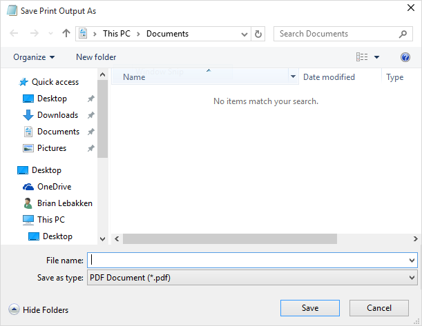 Microsoft Print to PDF printer - Save as PDF 